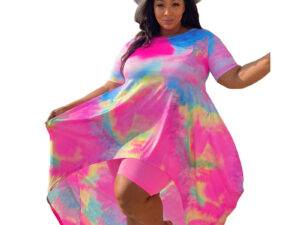 Women Plus Size Sweatsuit High Streetwear Shorts And Tie Dye Dress T-shirt Matching Two 2 Piece Set Tracksuit Outfits