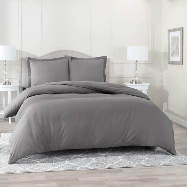 Gray Bedding Duvet Cover 3pcs Set Soft Double Brushed Microfiber Comforter Cover with Button Closure and 2 Pillow Shams - Image 6