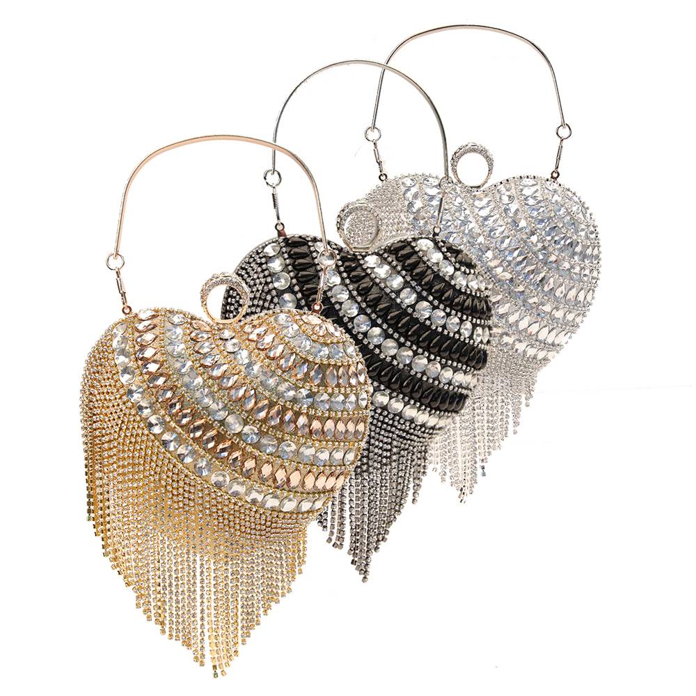 Heart Evening bag 2021 new hand bag Rhinestones Girls Evening Bag - Image 6