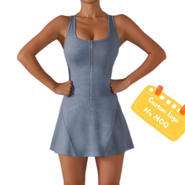 womens gym tennis dress with shorts two piece ladies blue tank jean dress 2022 sports activewear set with bra cup pad - Image 6