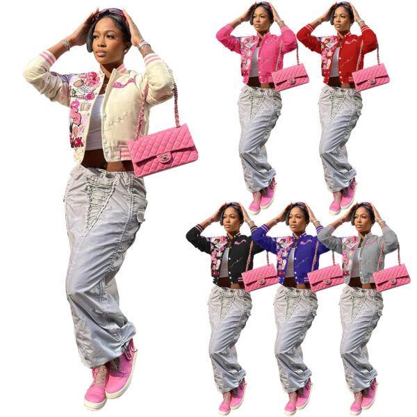 2023 Spring New Arrivals Baseball Coat Women'S Fashion Printed Varsity Jacket Pocket Street Trendsetter Bomber Jacket For Women - Image 6