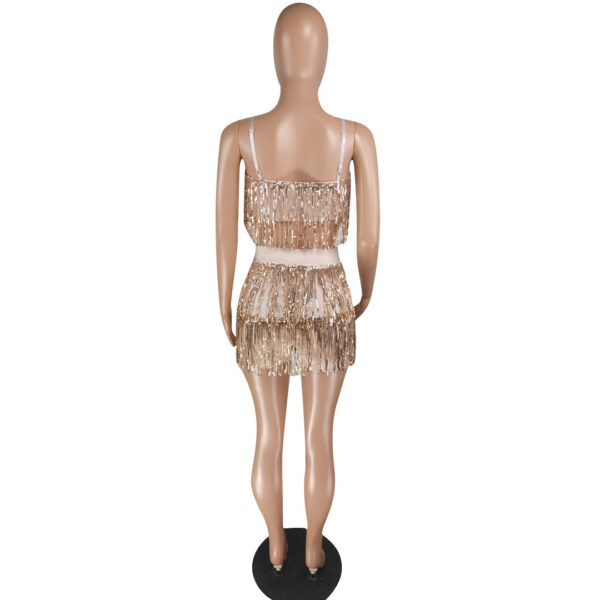 MT23-6128  Hot sale nightclub tassel girls 2-piece party club women's shorts dress sexy sequins 2 piece set women - Image 5