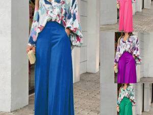 Fashion Woman Two Piece Pants Set Casual Loose Trousers And Print Long Sleeve Cardigan Single Breasted Shirt For Women's Sets