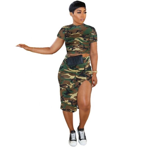New trendy summer sexy crop top t shirt and cargo skirt set slit camo camouflage print skirt sets women 2 piece outfits 2023 - Image 5