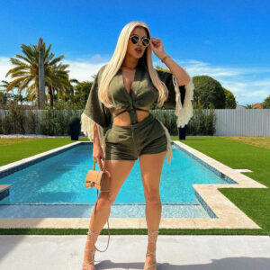 Wholesale Boutiques Clothing Women Two Tops Shorts Set Tassel Shirt Shorts Lace Up2 Piece Set Women Summer Clothes For Women