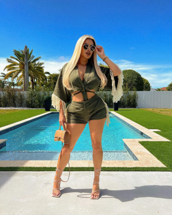 Wholesale Boutiques Clothing Women Two Tops Shorts Set Tassel Shirt Shorts Lace Up2 Piece Set Women Summer Clothes For Women - Image 6