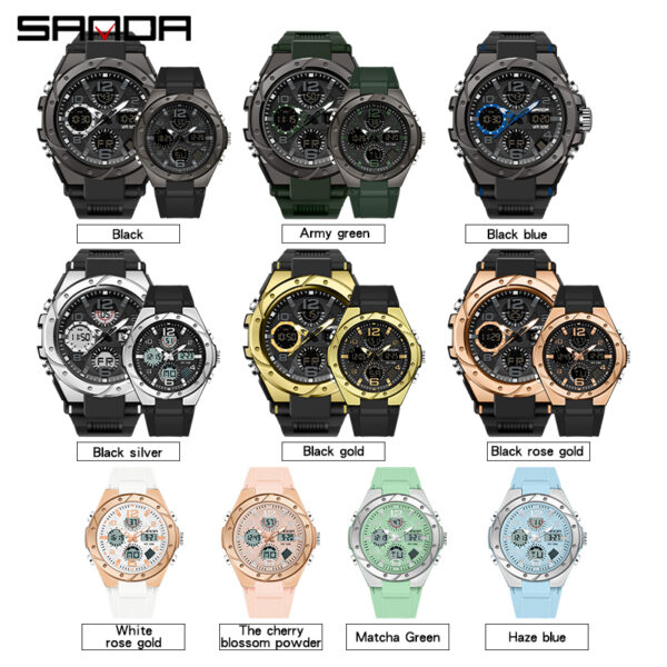 couple watch for man and women Sanda 6008-6062 Lover Watch Clock Quartz led Digital Sport Wrist Watch for Women Men Waterproof - Image 5