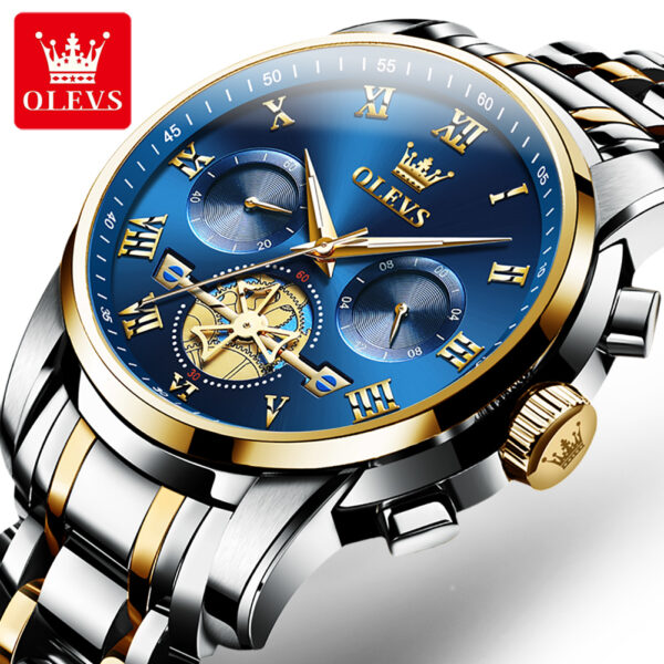 OLEVS 2859 Fashion Business men quartz watch tourbillon logo design multi-time zone steel watch Luxury Quartz Wristwatch - Image 6