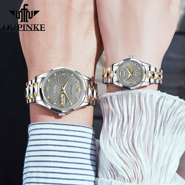 Oupinke 3169 Lovers Waterproof Custom Logo Low MOQ High Quality Simple Luxury Original Brand Couple Men Women Mechanical Watch - Image 4