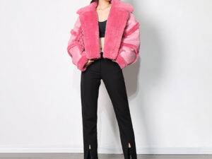 Wholesale Winter New Polo Collar Jacket Coat Stitching Lamb Wool Ladies Coat Leather Fur Thickened Coat for Women