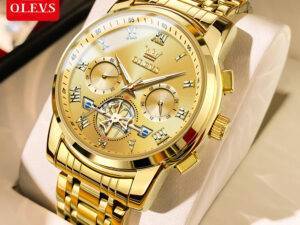 OLEVS 2859 Fashion Business men quartz watch tourbillon logo design multi-time zone steel watch Luxury Quartz Wristwatch