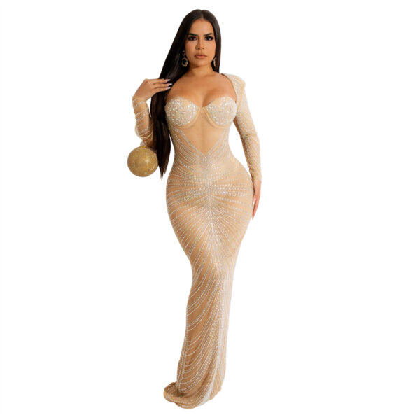 rhinestone-dress birthday white red mesh rhinestone crystal luxury maxi long wedding party women dress lady 2022 with rhinestone - Image 4
