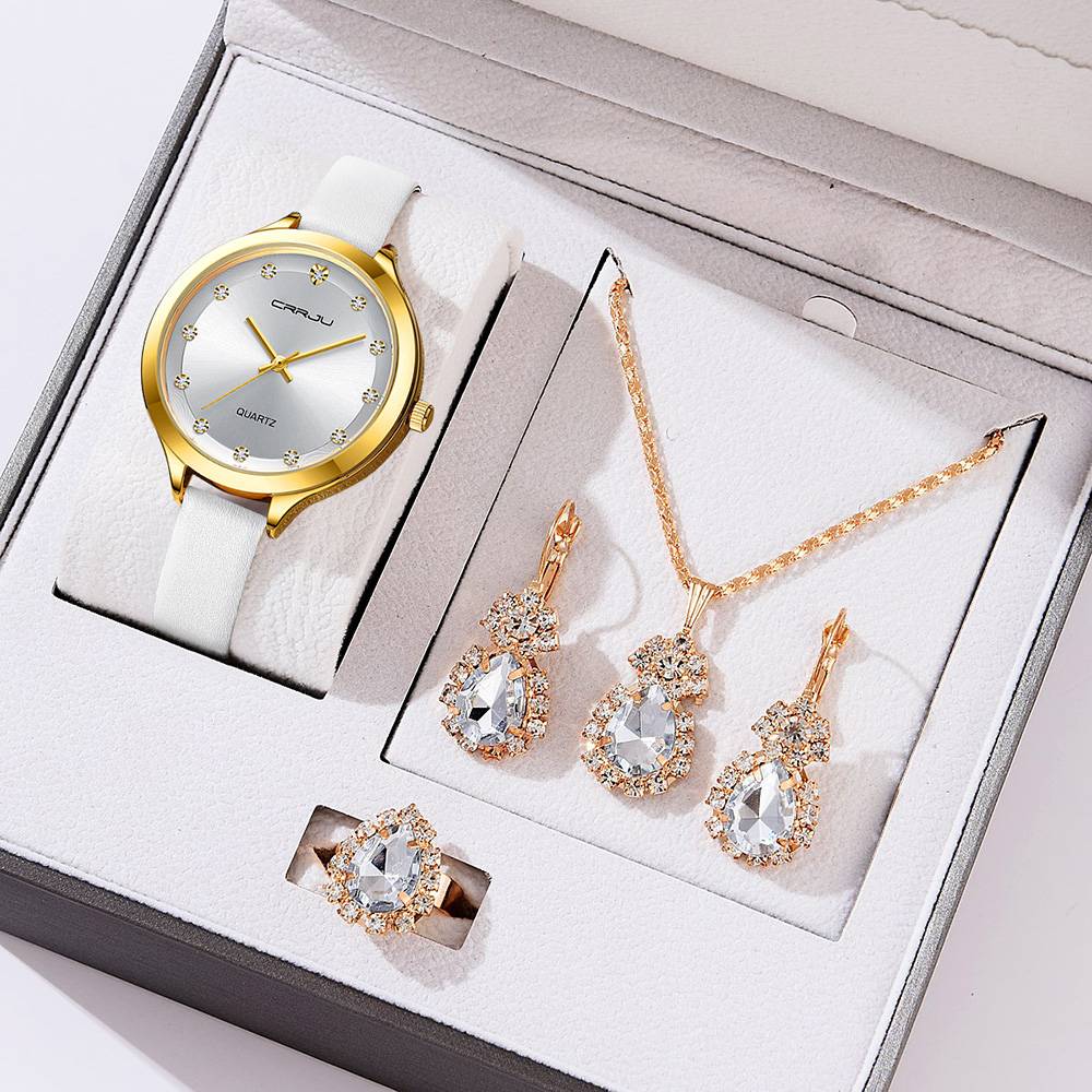 New Fashion Women ladies Quartz Watch Gift Set Necklace Ring earrings Leather Quartz Wrist watch relojes trajes - Image 6