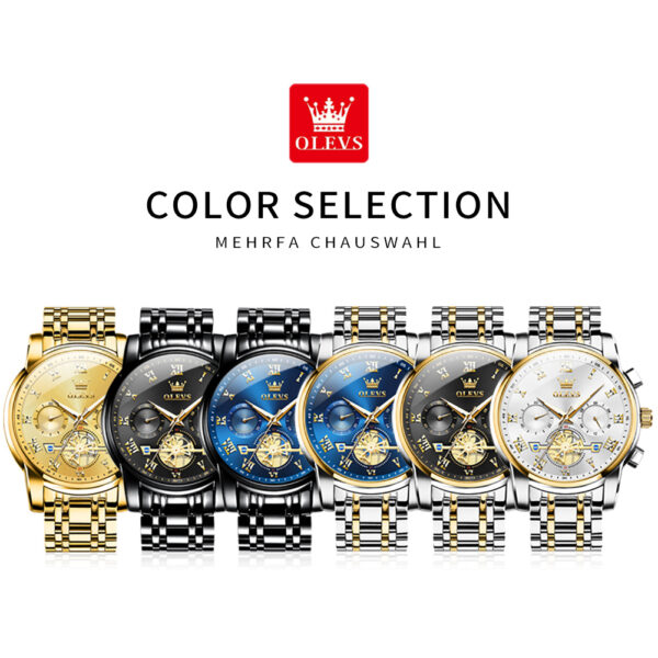 OLEVS 2859 Fashion Business men quartz watch tourbillon logo design multi-time zone steel watch Luxury Quartz Wristwatch - Image 5
