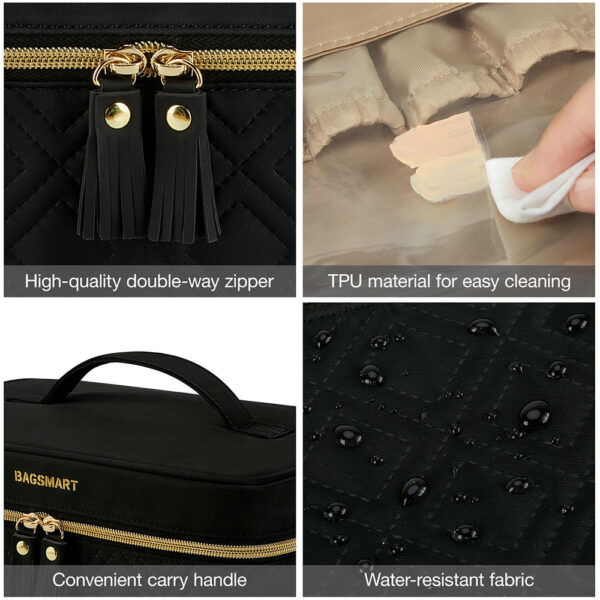 2021 Bagsmart Double Layer Foldable Travel Toiletry Bag Makeup Storage Quilted Make Up Vanity Box Organizer Cosmetic Bags - Image 4