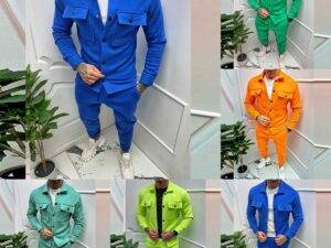 Streetwear Men Clothing Sets Casual Solid Men 2 Piecee Single Breasted Coat And Cargo Pants Sports Suit Set