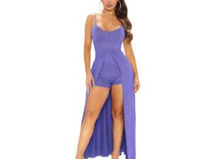 D2466 Sexy Women Clothing Solid Color Sleeveless Halter Slit Top Shorts 2 Piece Set Dress Women 2022