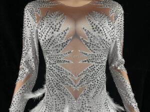 NOVANCE Y1818 Womens Apparel 2022 Sparkling Fishtail Elegant Withe Feather Dress Long Sleeves Wedding Dresses For Party Banquite