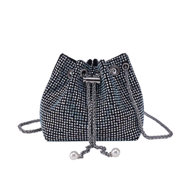 2022 chain Shoulder Bags Drawstring Evening Handbags Diamond rhinestone Drawstring Bucket Crossbody Bag and Purse for Women - Image 5