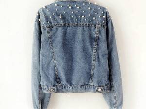 Pearl beaded ladies denim jeans jackets coat casual bomber jean jacket for women