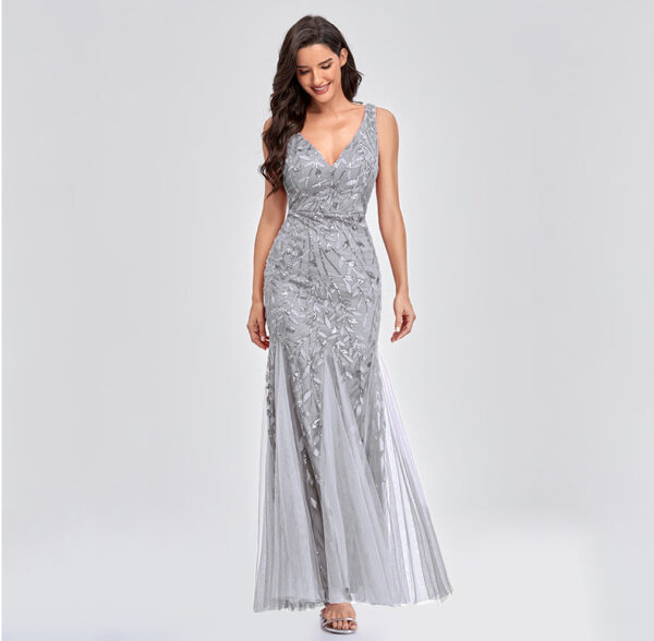 XU90804 Hot Sale Elegance Slim Mesh Sleeveless Evening Dresses Sequin Women Party Dresses Women Banquet Mermaid Dress - Image 5