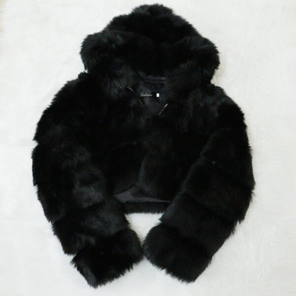 Cropped ladies jacket winter fall clothes keep warm faux fur thick faux racoon fox fur coat with hood for woman trendy - Image 4