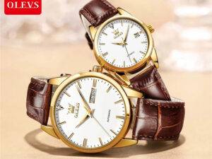 Top Luxury Brand Olevs Couple leather Watches Set Waterproof Men Watch Wristwatches Custom Women Automatic Watch 6629