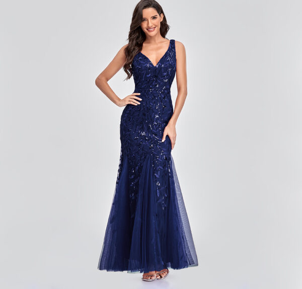 XU90804 Hot Sale Elegance Slim Mesh Sleeveless Evening Dresses Sequin Women Party Dresses Women Banquet Mermaid Dress - Image 4