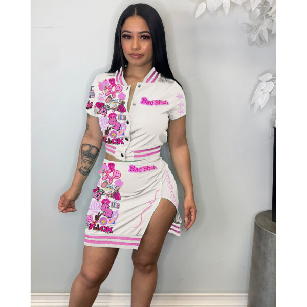 Summer 2xl Streetwear Letter Graffiti T Shirt And Split Skirt Set Women Button Up Crop Top Two Piece Mini Skirts Set Clothing