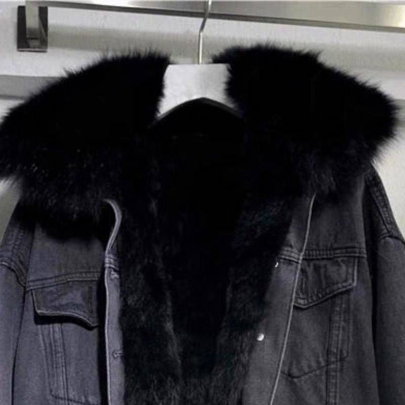 2022 Japan Korea autumn winter new fashion fur jean jacket for women denim coat fur lining vintage casual jacket - Image 4