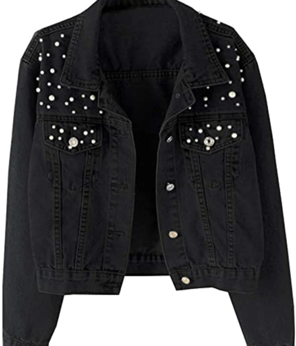 2021 Hot Selling custom Women Pearl Denim jacket Beaded Jackets Loose And Thin  New Short Style wedding Denim Coat - Image 4