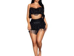 MT23-6128 Hot sale nightclub tassel girls 2-piece party club women's shorts dress sexy sequins 2 piece set women
