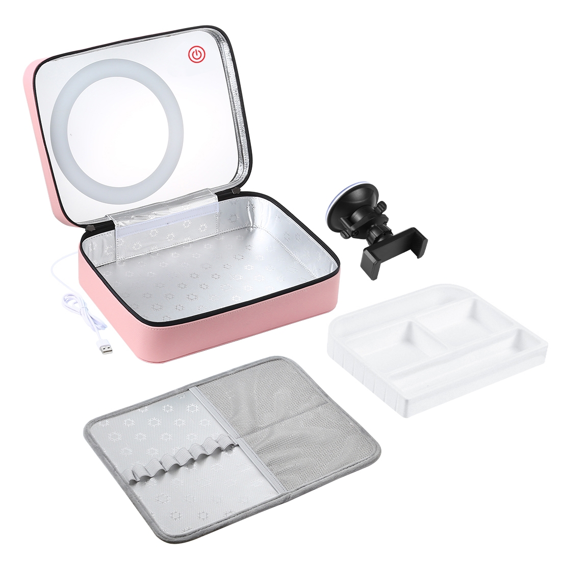 Portable PU Make Up Organizer With Full Led Light Mirror Waterproof Cosmetic Case Storage Box Travel Bags Hand Makeup Suitcase - Image 6