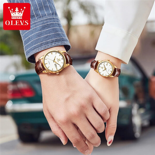 Top Luxury Brand Olevs Couple leather Watches Set Waterproof Men Watch Wristwatches Custom Women Automatic Watch 6629 - Image 5