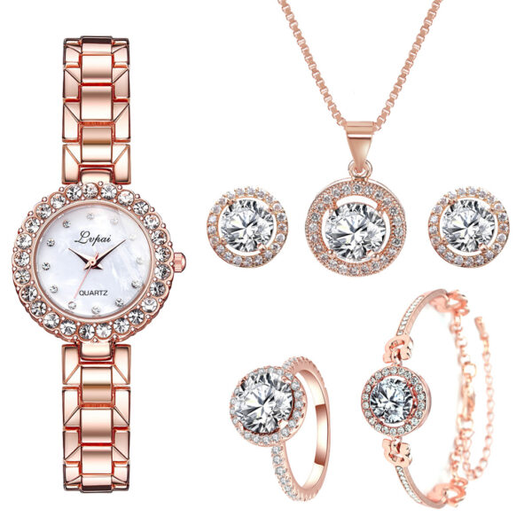 fashion Wristwatch women ring necklace earring bracelets jewelry Quartz Watches gift set for Ladies - Image 4