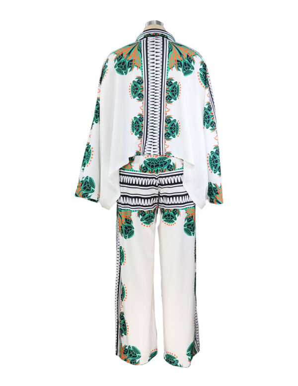 New printed blouse shirt top and long wide leg formal business pant two piece suit sets for women - Image 5