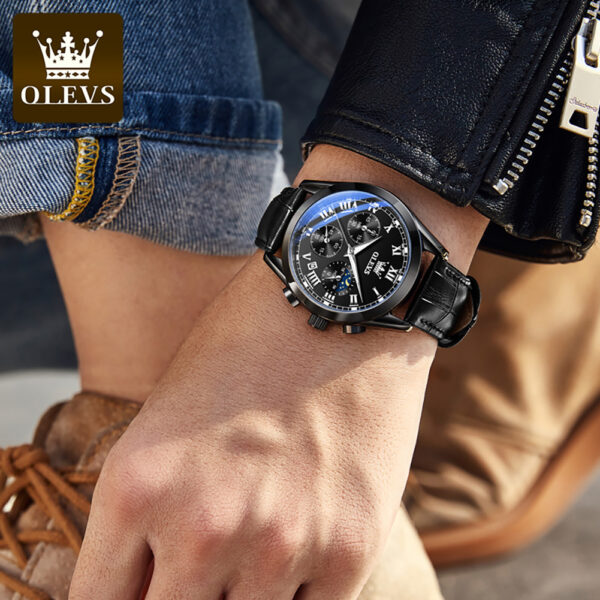OLEVS 2871 New Luxury Fashion  Glass Quartz Analog Leather Men Watch Casual Leather strap Men wristwatch - Image 4