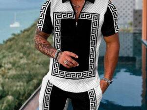 casual men clothing two piece set shorts summer T shirt and short set men