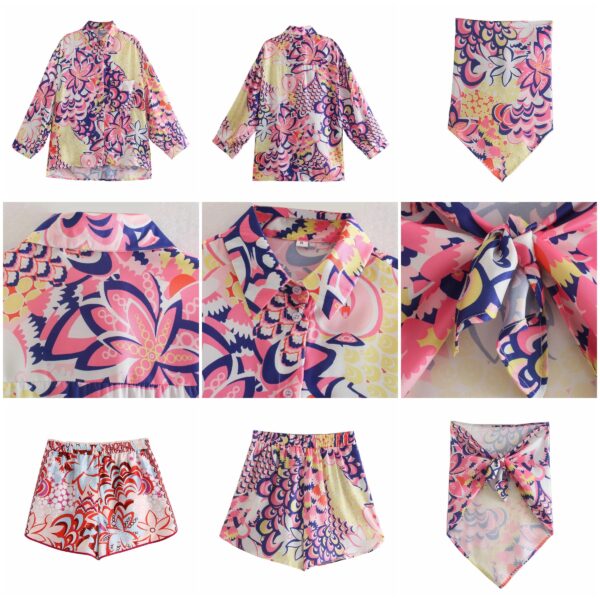 Long Sleeve Blouses Tops Shirts and Mini Shorts Set Y2K Casual Three Piece Sets Party Sexy Outfits 10% Print Summer Women Red - Image 5