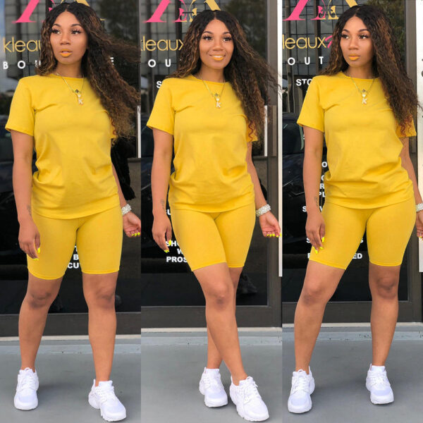 Custom outfits women t shirt and short sets summer 2 two piece short set women blank biker shorts sets custom shorts for women - Image 4