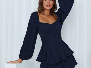 Summer Fashion Long Sleeves Ruffle Hem Ladies Shorts Skirt Casual Dress Elegant Rompers Women Jumpsuit