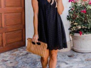 Shopify Women's Lace Jacquard Cutout V-Neck Dress with Pocket Shorts