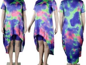 2021 Sexy Women Summer Clothes Tie Dye Plus Size Two Piece Shorts And Shirt Casual Dress