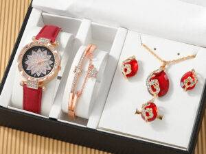 Wholesale Crystal Bracelet Stud Earring Necklace jewelry Set WOMEN Quartz Watches set for Ladies