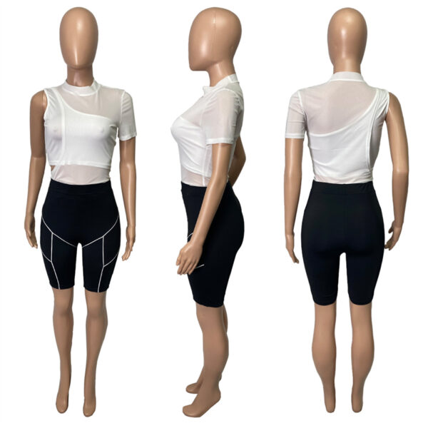 lady plus size sexy casual bralette mesh top t shirt and shorts 3 piece set women outfits clothes clothing 2022 summer for women - Image 5
