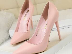 9511-17 Trendy Simple Stiletto Ladies Heel Shoes Splicing Pointy With Shallow Tops Office Ladies Thin High Heels Shoes For Women