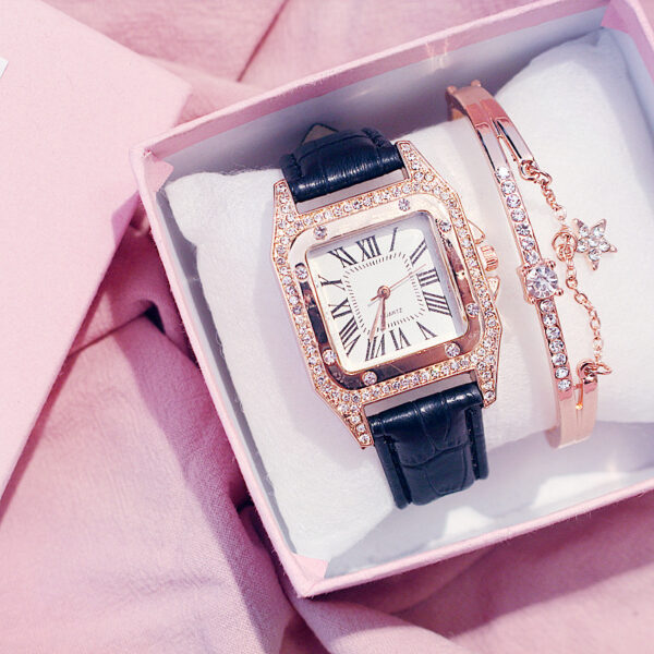 Hot Sale Women Ladies Fashion Leather Strap Square Diamond Quartz Wrist Bracelet Watches Gift Set WW06 - Image 5