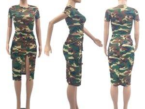 New trendy summer sexy crop top t shirt and cargo skirt set slit camo camouflage print skirt sets women 2 piece outfits 2023
