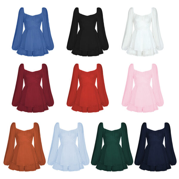 Summer Fashion Long Sleeves Ruffle Hem Ladies Shorts Skirt Casual Dress Elegant Rompers Women Jumpsuit - Image 5