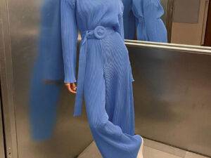 Women Clothing Casual Outfits Solid Color Pleated Long Sleeve Shirt Top And Wide Leg Pants trousers 2 piece set women fall 2022